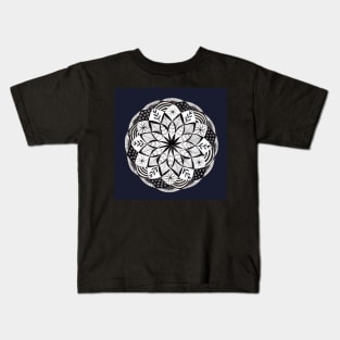 Floral Mandala with s dark indigo Background Kids T-Shirt